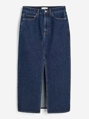 H&M Dark Blue Denim Midi Skirt with Center Front Slit